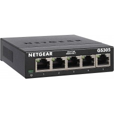 NETGEAR 5-Port Gigabit Ethernet Unmanaged Switch (GS305) - Home Network Hub, Office Ethernet Splitter, Plug-and-Play, Fanless Metal Housing, Desktop or Wall Mount (606449140088)